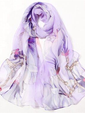 Lavender Dream Fashion Scarf Womens Chiffon Printed Soft Fashion Wrap 63 x 19 in